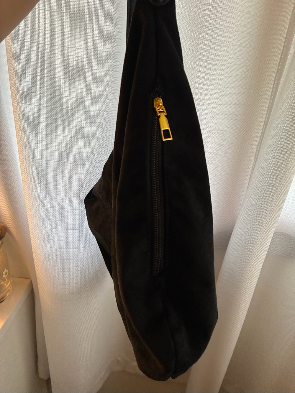 Classic Black Hobo Shoulder Bag - Soft Suede Look - Picture 2 of 3